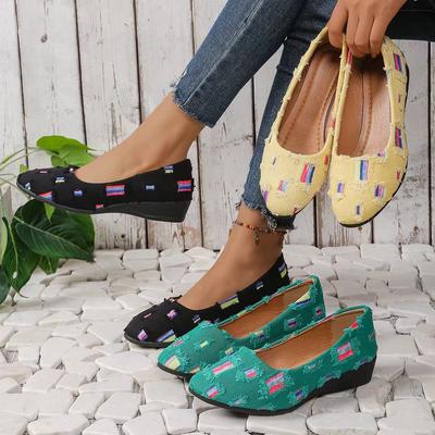 Модная удобная парусиновая обувь на плоской подошве, женская, весна-осень, декоративная обувь с мелким вырезом и низким верхом, в радужной цветовой гамме