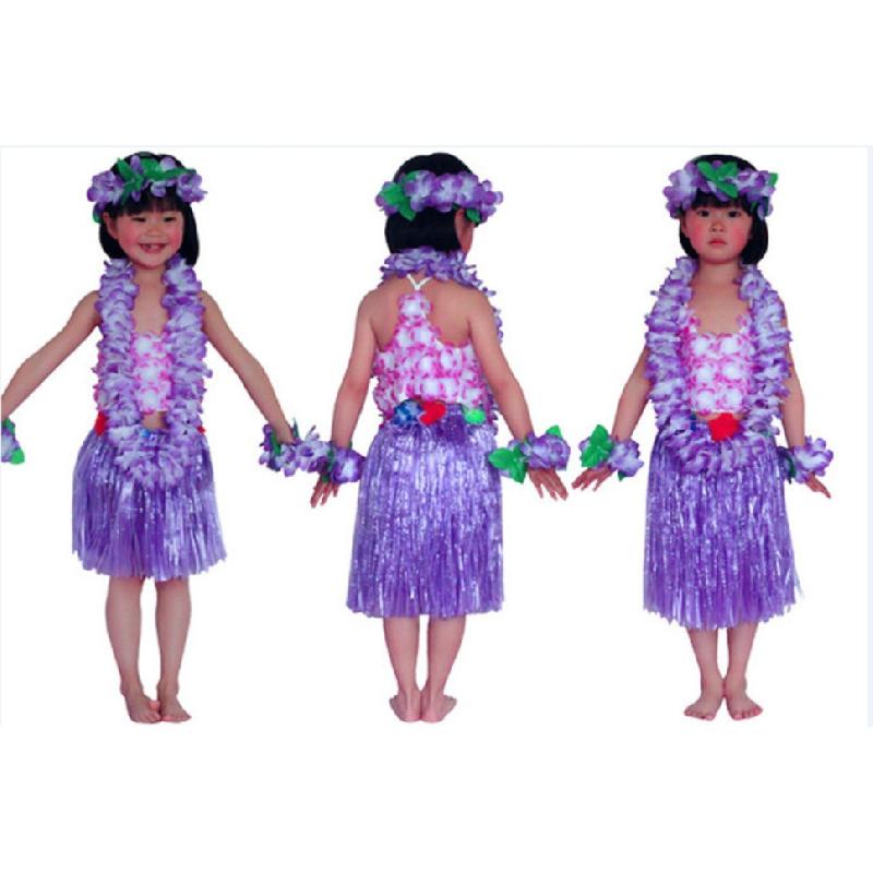 Анимация Ролевые игры Хэллоуин Косплей Костюм производительность 6 шт. утолщенный Гавайский цветок Лей повязка на голову гирлянда венок Хула юбка из травы бюстгальтер для детей
