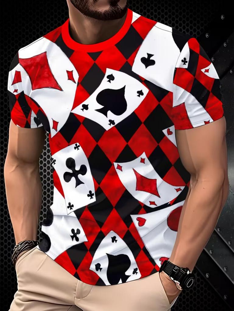 Summer Men T-Shirt Card Pattern 3D Print Trendy Poker Graphic Tee Oversized Daily Vintage Casual Loose Street Men's Clothing