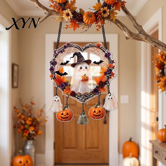 Хэллоуин Вечеринка Принадлежности Акриловый Венок-Украшение Сердце, Мультяшная Сова Призрак Ведьма Сезонные Подвесные Украшения Декор Скелет, Праздничное Украшение