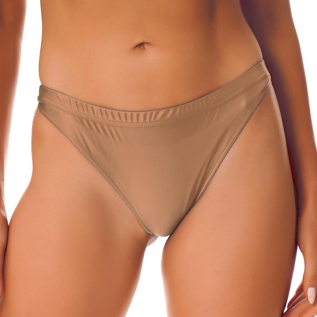 Womens Glossy Low Rise Briefs Solid Color Elastic Waistband Panties Underwear Swimwear