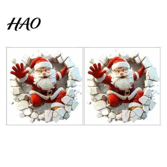 Self Adhesive Christmas Stickers for Door 3D Santa Wall Sticker, Decal, Realistic Breaking Through The Scratch Resistant Seasonal Decals Effect,