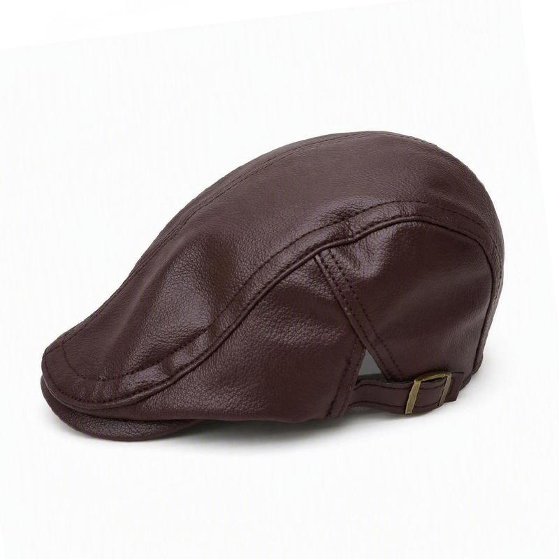Autumn and winter hat universal American pu leather forward hat men's retro cap thermal beret