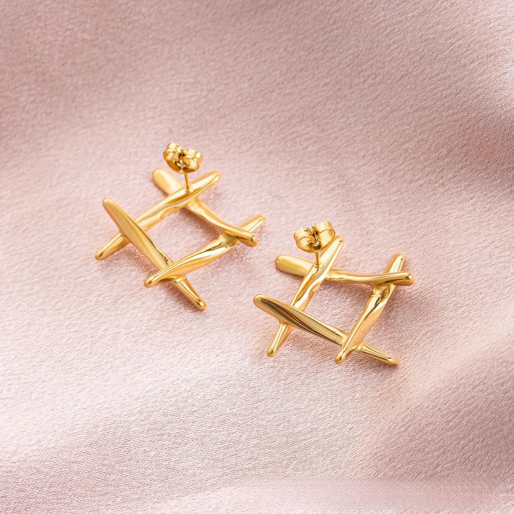 Simple Wind Geometric Tic Tic-type Stud Earrings Fashion Personality Gold Earrings Titanium Steel Earrings