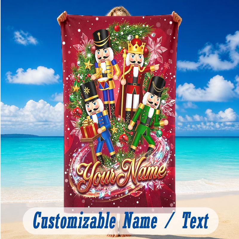 Christmas Theme Beach Towel Personalized Custom Name & Text Soft Quick Dry Beach Towel for Swimming Travel