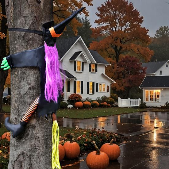 Large Crashing Witch Into Tree Halloween Decoration Outside Flying Witch Hitting Tree Prop for Outdoor Yard Garden Lawn Front Porch Decor