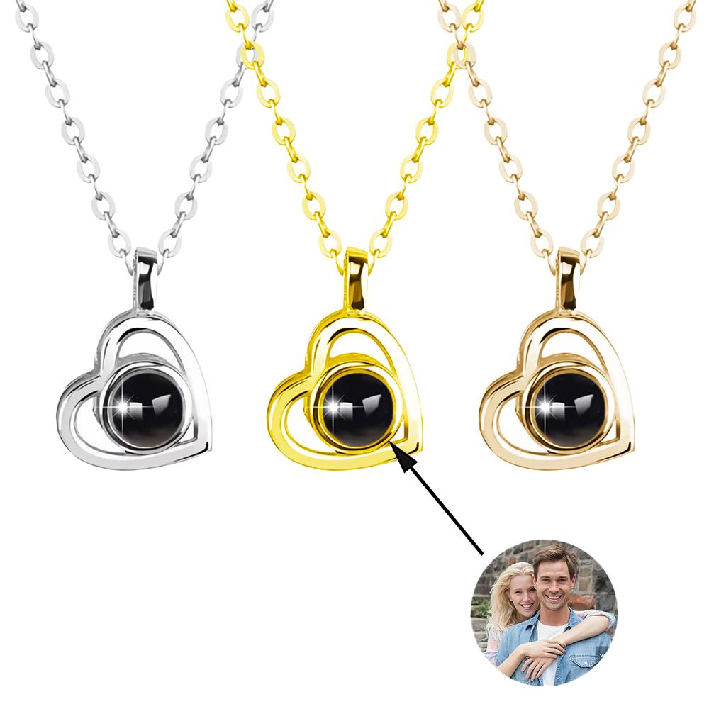 Custom Photo Projection Necklace with Photo Inside Peach Love Pendant Projection Photo Heart Necklace with Photo Projection
