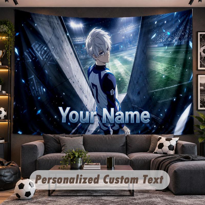 Wall Hanging Tapestry Custom NameBlue Lock Pattern Personalized Printed Fabric Wall Decor