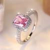Cute Charm Square Pink Zircon Ring for Women Girl Fashion Silver Color Ring Wedding Jewelry Party Accessories Birthday Gift