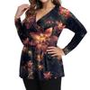 Женская рубашка большого размера с длинным рукавом, принт, плиссированный повседневный топ с V-образным вырезом