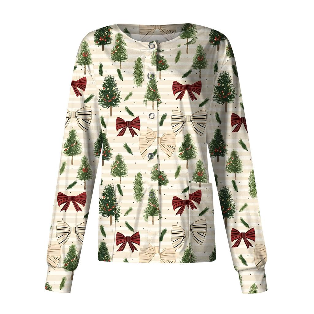 Женская повседневная модная однобортная куртка с длинным рукавом и стоячими лацканами с рождественским принтом, защитная рабочая куртка