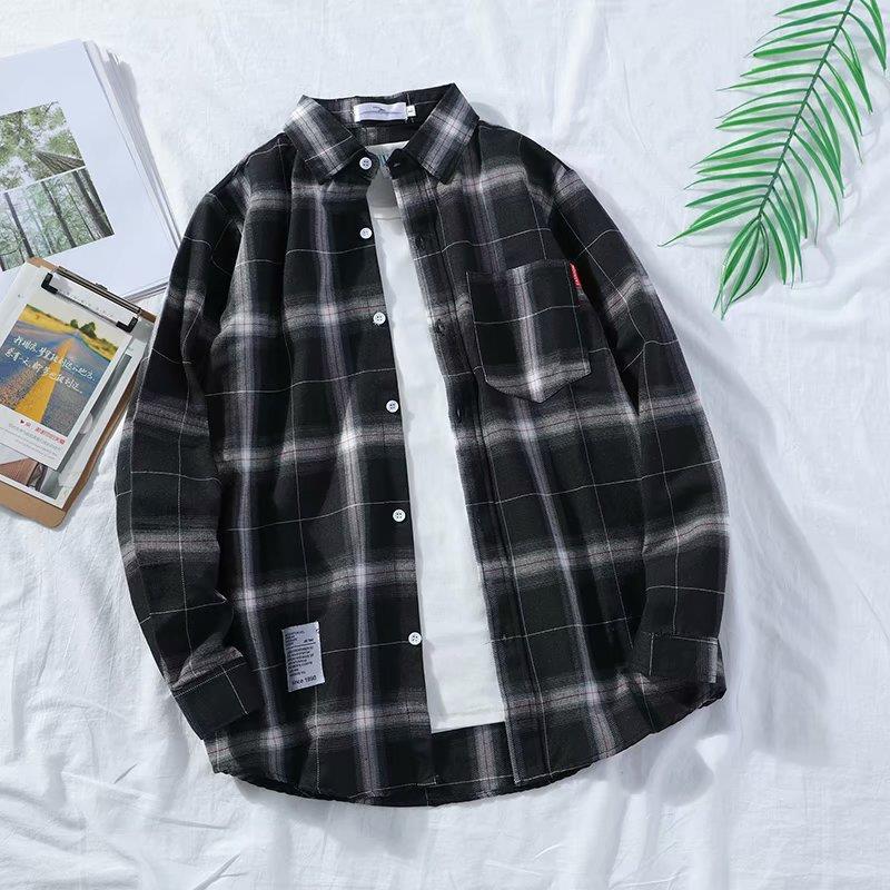 Мужская клетчатая рубашка с длинным рукавом в гонконгском стиле: Корейская осенняя мода, модная повседневная куртка