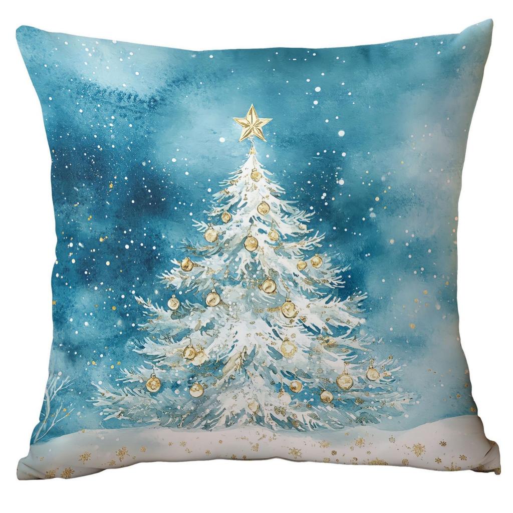 Новая Рождественская наволочка Домашнее Рождественское украшение Подушка Синие елочные шары Сосна Снежная сцена