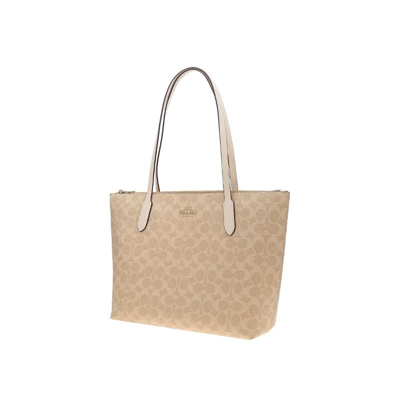 Coach Zip Top Tote 30 Classic Logo Synthetic Leather Tote Bag Women Tote Beige CBT20-IMXDM