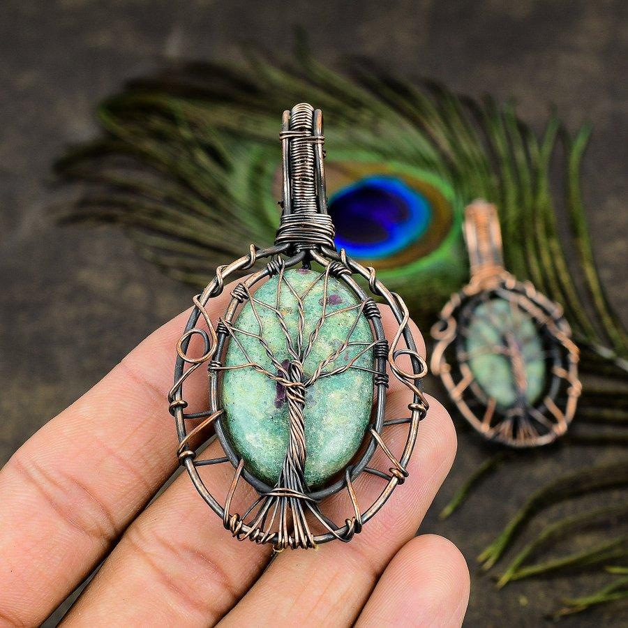 RubyFuchsite Gemstone Handmade Copper Wire Wrap Jewelry Pendant 3.03" y6F04