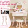 Kids Dressing Table Girls Vanity Set With Mirror And Stool 7 Play Accessories Drawer Desktop Storage Pink