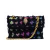 Black Rainbow Plaid Patchwork Handbag Wash Denim In Weave Print Purse Jointing Cross Body Patchwork