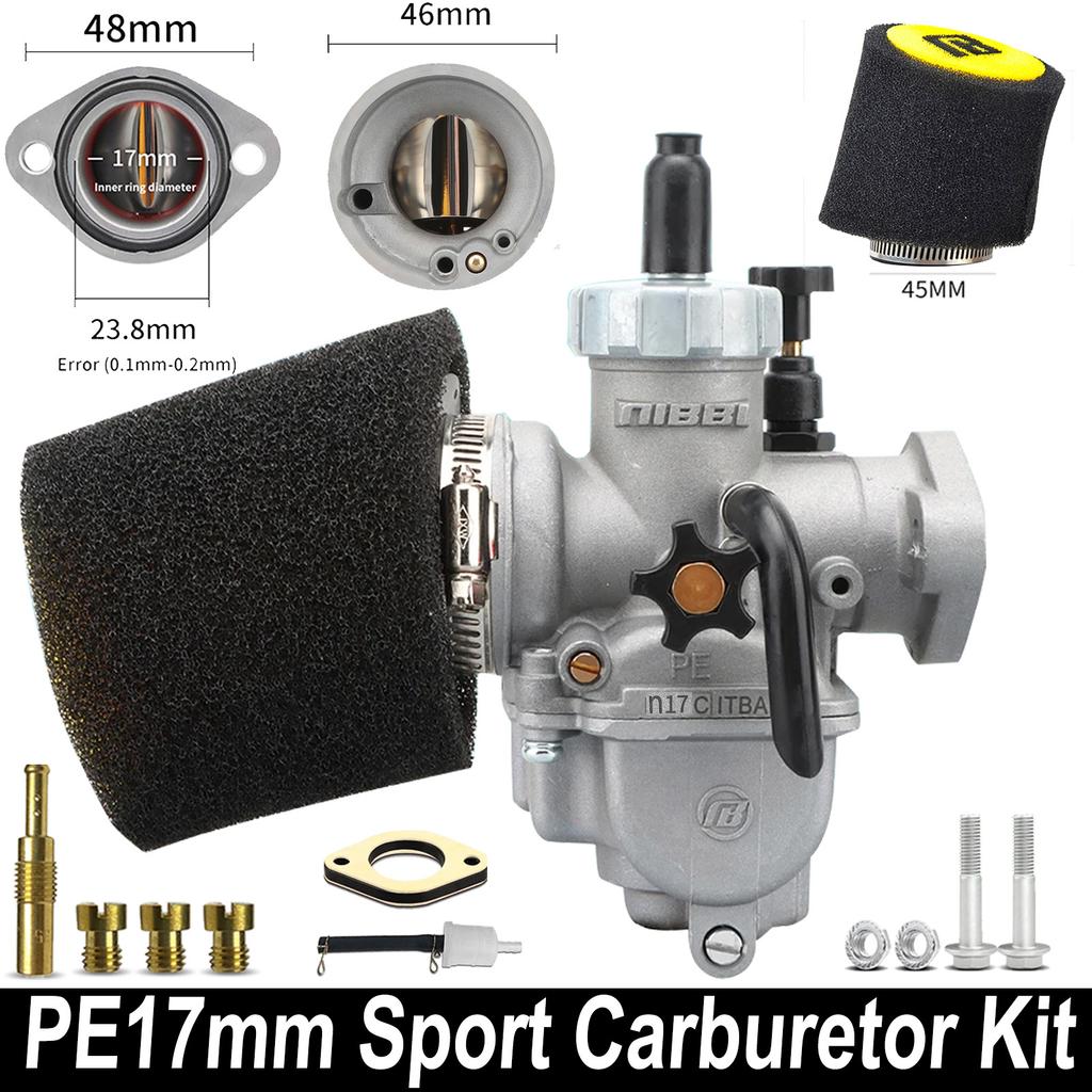 NIBBI PE17mm/19mm/22mm/24mm/26mm/28mm Flange Carburetor With Carb Jets Foam Air Filter Cleaner for Honda Yamaha Scooter Motor