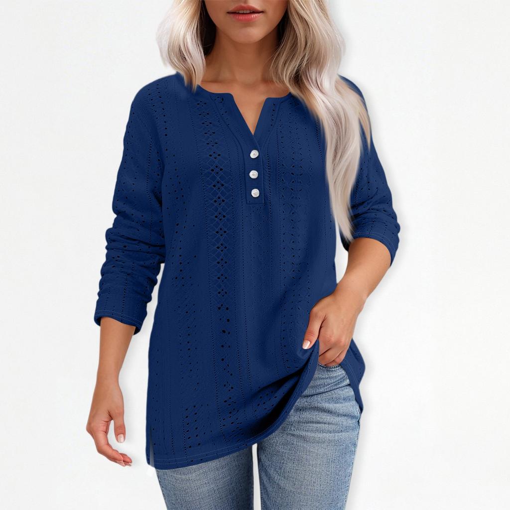 Жен. Футболка Футболка С принтом Пуговицы Рукав 3/4Ежедневно Выходные Мода Классический Топ с v-образным вырезом Обычный