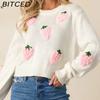 Autumn/Winter Sweet 3D Strawberry Pattern Pullover Women's Sweater Elegant Long-Sleeved Knitted Top
