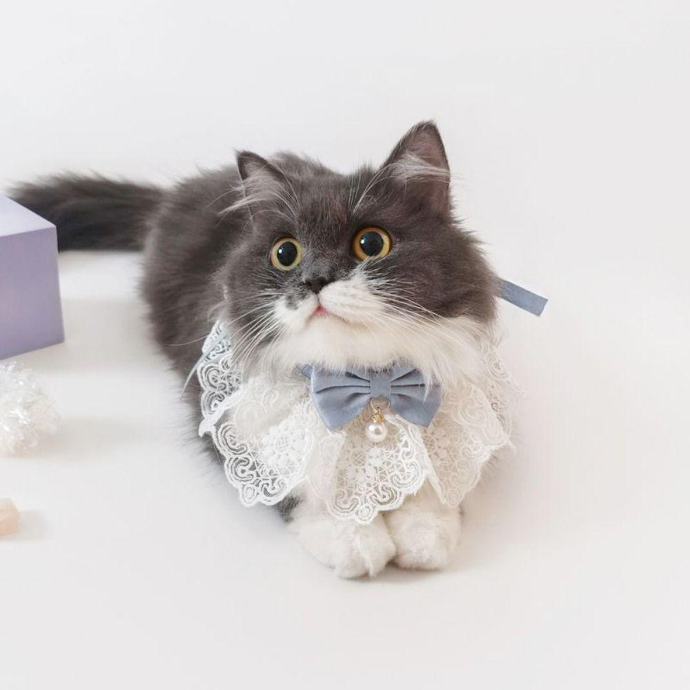 Beautiful Cat Lace Bows Collar Silks Satins/Pearl Dog Pearl Bows Necklace  Photograph