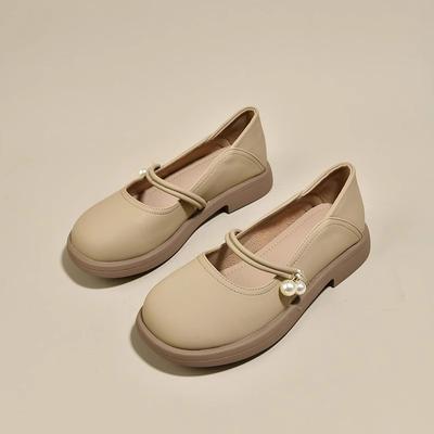 Модная женская обувь на плоской подошве Весенние туфли Мэри Джейн из мягкой кожи 2024 Новые маленькие белые лоферы с юбкой Нежные маленькие кожаные туфли