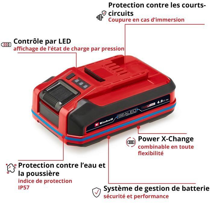 Einhell Batterie étanche 4,0 Ah SEALED PXC PLUS (Lithium-Ion, 18V, Protégée contre la poussière et les jets d'eau)