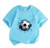 Kids Boys Girls 100% Cotton Crew Neck Short Sleeve T-Shirt, Classic Soccer Ball Blue Ink Splash Pattern Casual Soft Breathable Tee for Daily Outdoor S