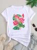 (Asian Size) Women Letter Flower Lovely Cute Tee Top Clothing Casual Short Sleeve T Shirt Fashion Print Lady Female Graphic T-shirts