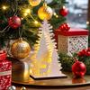 LED Lighted Holiday Decor Wooden Christmas Tree Tabletop Decor, Glowing Hollow Light Up Desktop Ornament Ornaments for Party And Festive Home