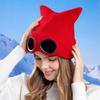 Autumn Winter Windproof Glasses Cap Women's Velvet Warm Knitted Hat Outdoor Ski Ear Protection Cap