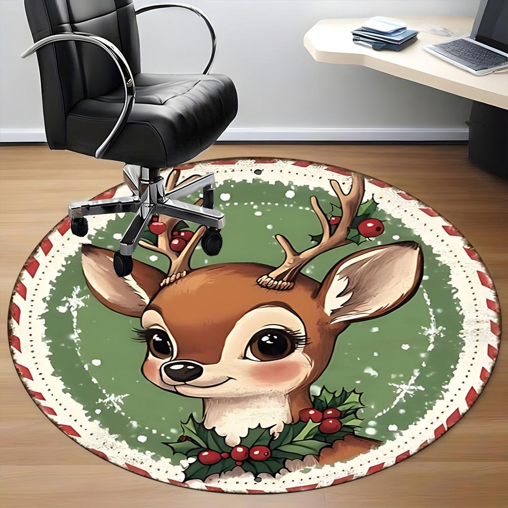 1pc Christmas Deer Chair Carpet for Office Non Slip, Machine Washable Rug for Office, Room Holiday Decor for Christmas, Birthday Polyester