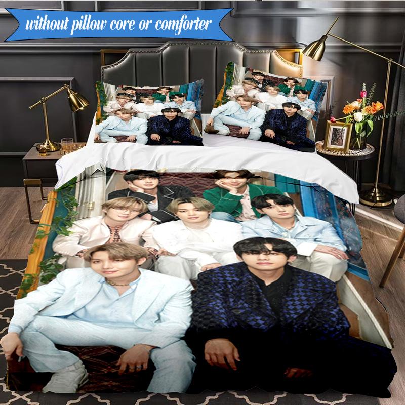 Colorful kpop Gathering 3pcs K-pop music group Bedding set,Ideal for Bedroom, Dormitory,Including Duvet Cover And 2pcs Pillowcases,Fan gifts