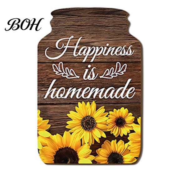 Sunflower Kitchen Signs Mason Jar Shape Wall Decoration, Wooden Art with Print, Country Style Accents Retro Rustic Hanging Decor for Farmhouse Living
