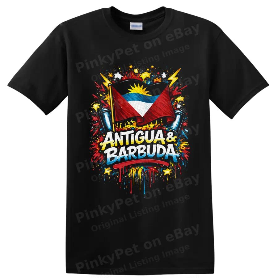Antigua Barbuda Flag T Shirt Caribbean Pride Paint Splash Graphic Tee Gift Art