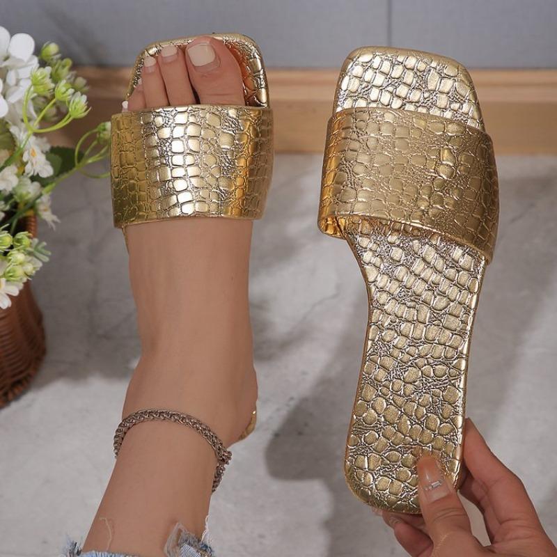 Летние женские туфли большого размера на плоской подошве с принтом змеи One Word Beach Sandals Slippers