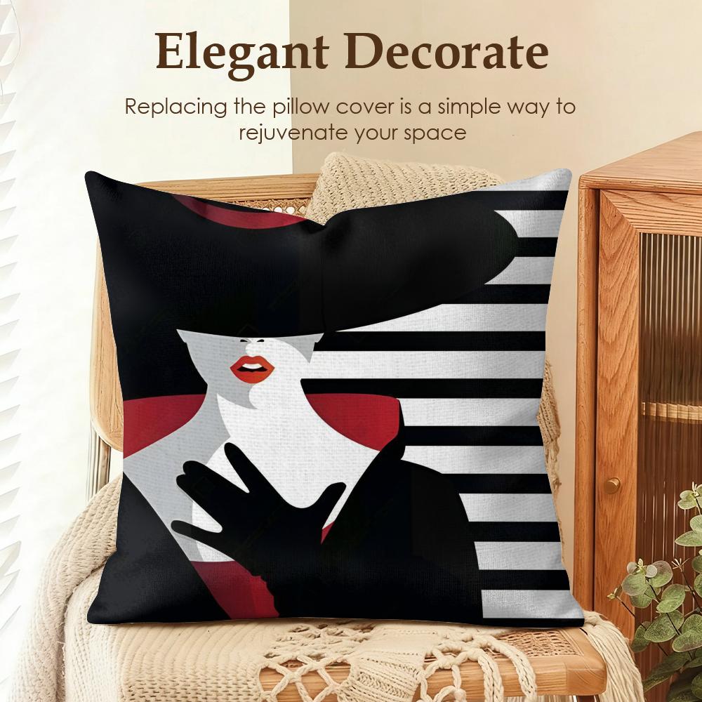Vantage Elegant Lady Pattern Cushion Cover Natural Linen Organic Fabric DoubleSided Printing Sofa Home Decor Gift Pillow Case