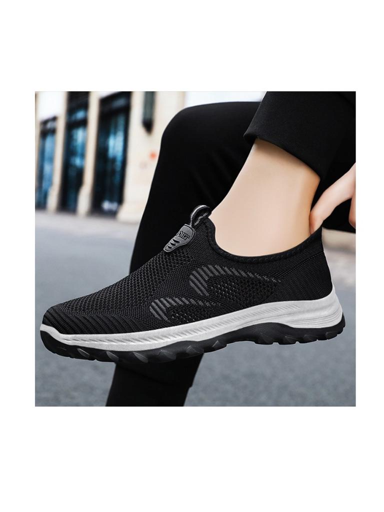Мужские весенние кроссовки для ходьбы Flyknit на толстой подошве, удобные повседневные сетчатые слипоны, легкая обувь для повседневного ношения весь день