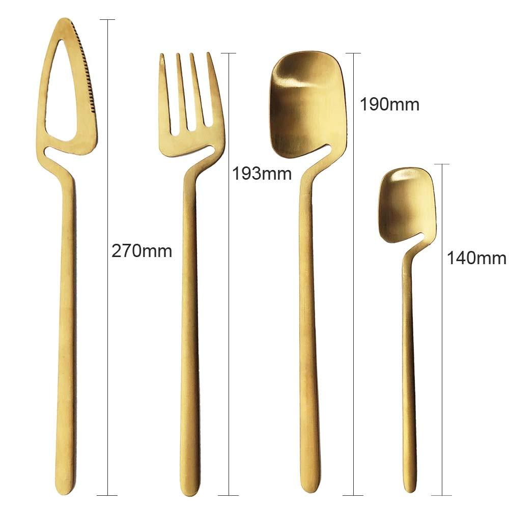 JANKNG Matte Black Dinnerware Sets Kitchen Decor Spoon Fork Knife Tableware Set Gold Cutlery Ice Cream Soup Coffee Use