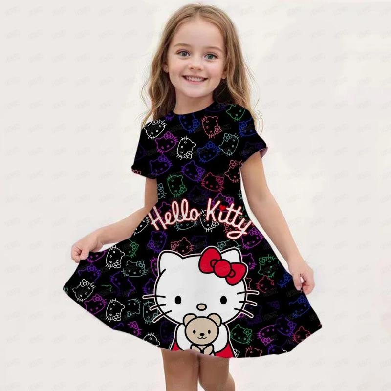 Летняя Новая Детская Одежда Платье Без Рукавов С Принтом Hello Kitty Для Девочек 3-14 Лет Повседневное Дышащее Платье Принцессы