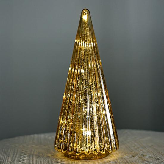 Illuminated Glass Christmas Tree Prelit Christmas Tree Figurine with LED Light Collection Crackled Glass Tree for Home Party