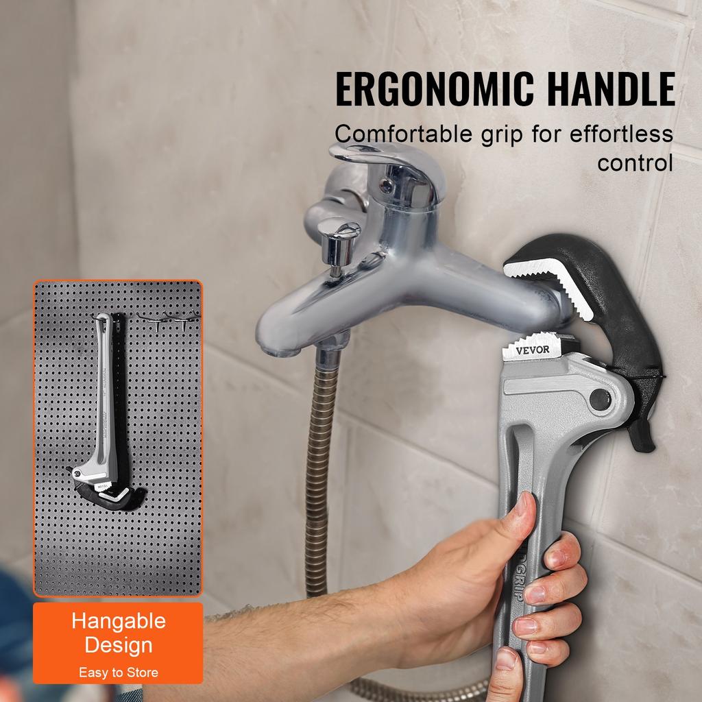 VEVOR Pipe Wrench, 18" Aluminum Straight Pipe Wrench, Automatic Jaw Adjustment, Adjustable Plumbing Wrench, Easy to Carry, Ergonomic Handle