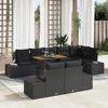 VidaXL 9-Piece Set with Cushions Black Poly Rattan Acacia 3349981