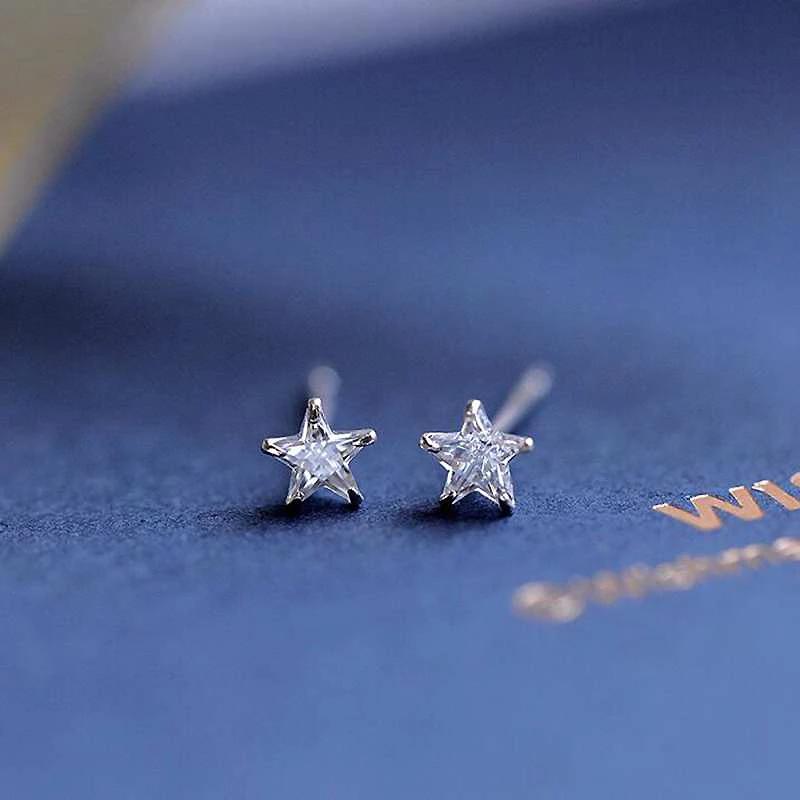 Ruifan Small Star Black Cubic Zircon Stud Earrings for Women Silver 925 Trendy Lady Jewelry New Official-website
