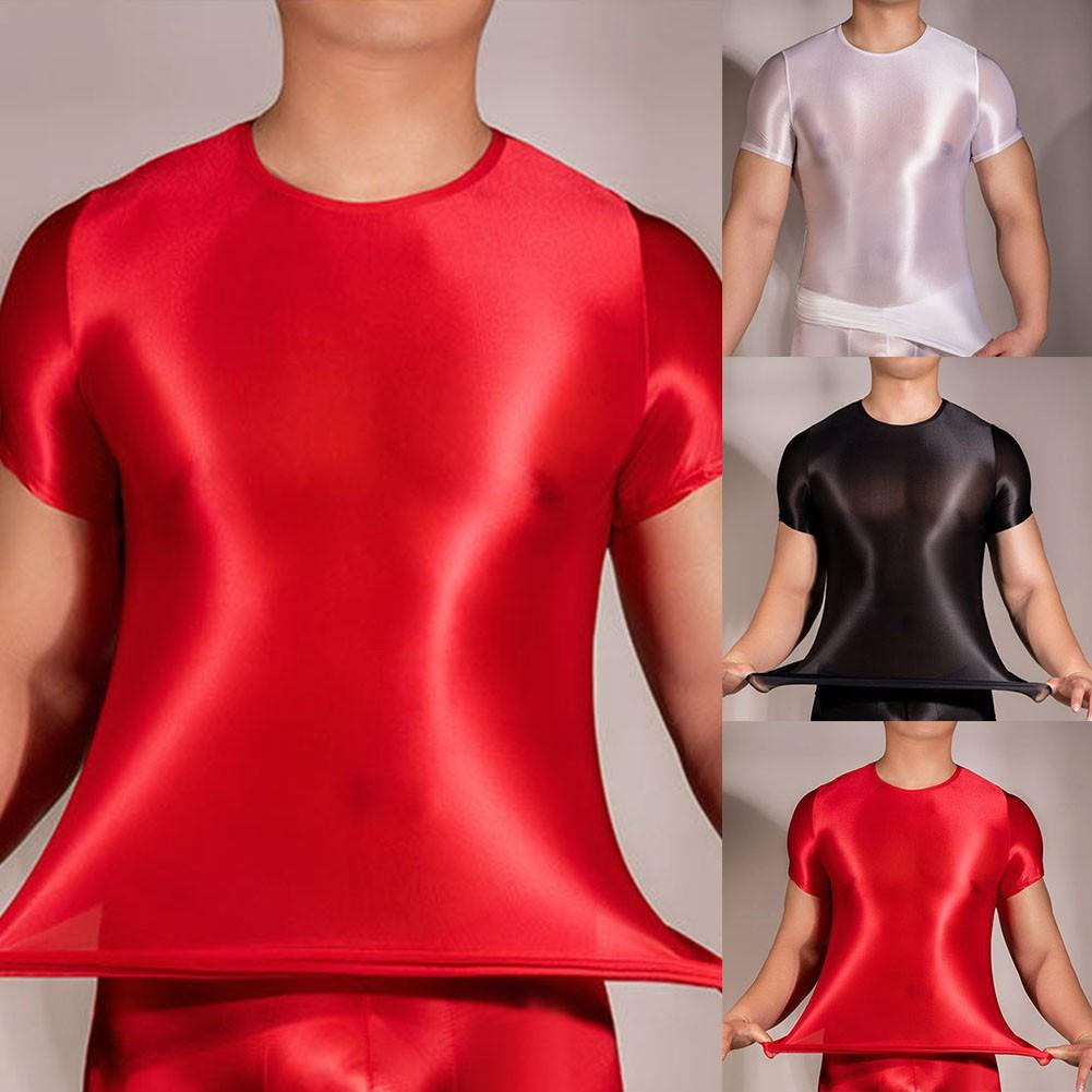 Удобная мужская футболка из нейлона, прозрачная, сексуальная, блестящая