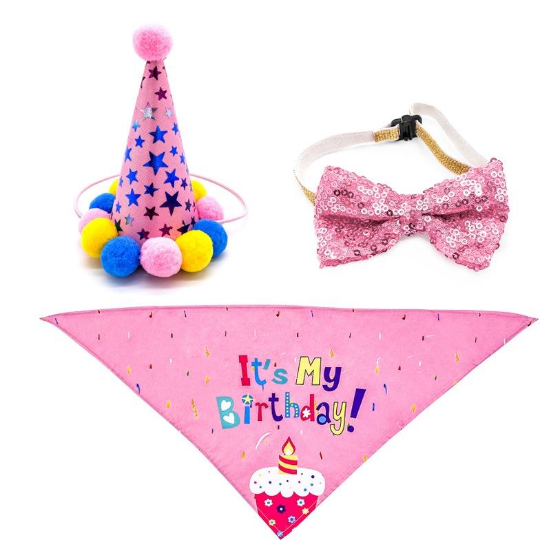 Manufacturer Luxury Three-Piece Set New Happy Birthday Dog Bandana Dog Collar Party Hat Accessories-Summer Polyester