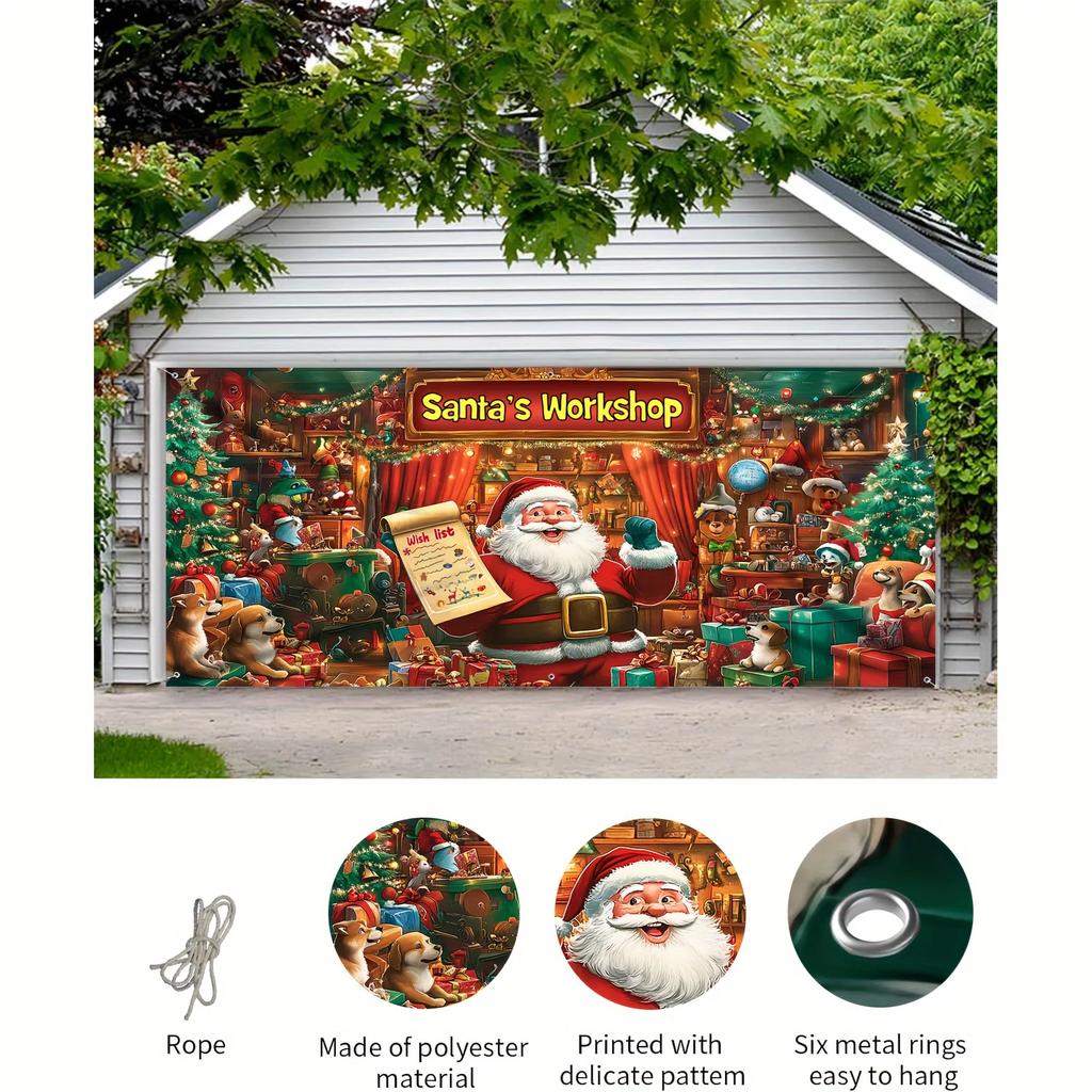 One vibrant Santa Claus gift garage door decoration backdrop large-scale outdoor Christmas decorationZL