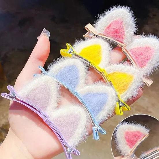 4 шт. милые заколки для волос плюшевые кошачьи ушки украшения заколки для волос дизайн животных плюшевые заколки аксессуары для волос для девочек