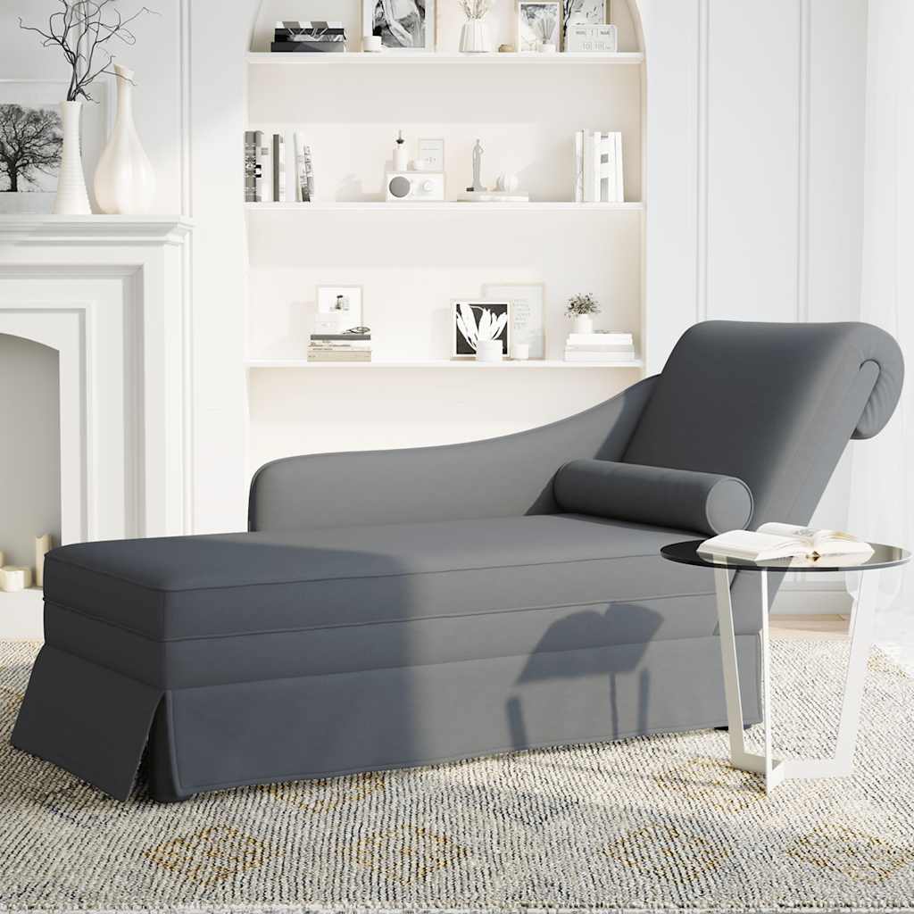 Chaise Longue with Neck Roll Right Armrest Dark Grey Velvet
