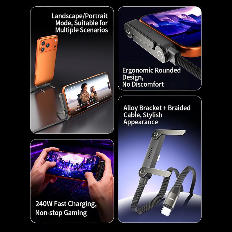Кабель Type C - Type C для быстрой зарядки, складной держатель, гибкий USB-C шнур для удаленной работы, учебы, офиса, настольного использования